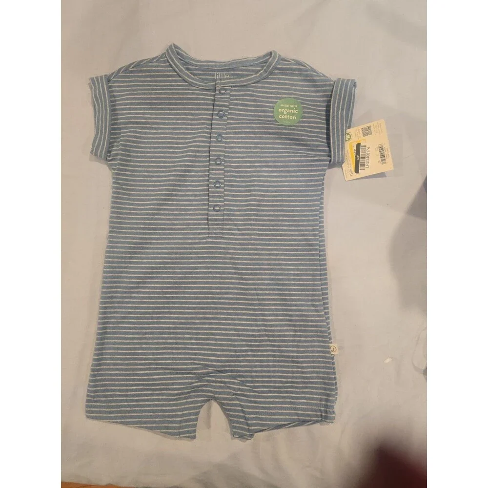 Little Planet by Carter's Organic Cotton Romper 18M Blue White Striped NWT Baby